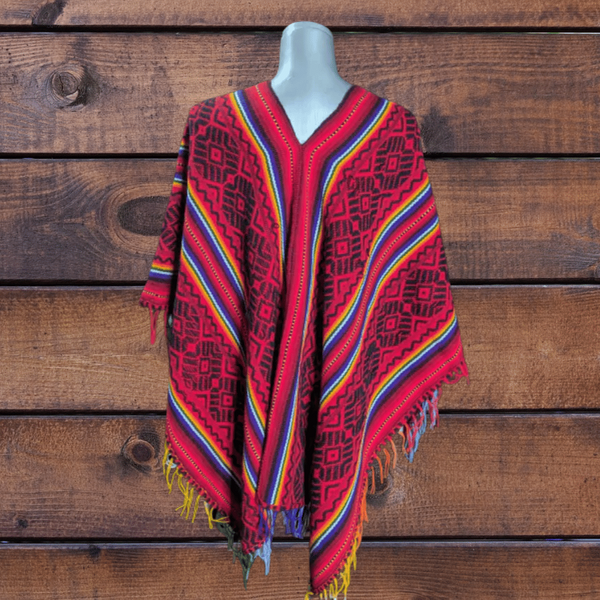 Peruvian Alpaca Poncho Red
